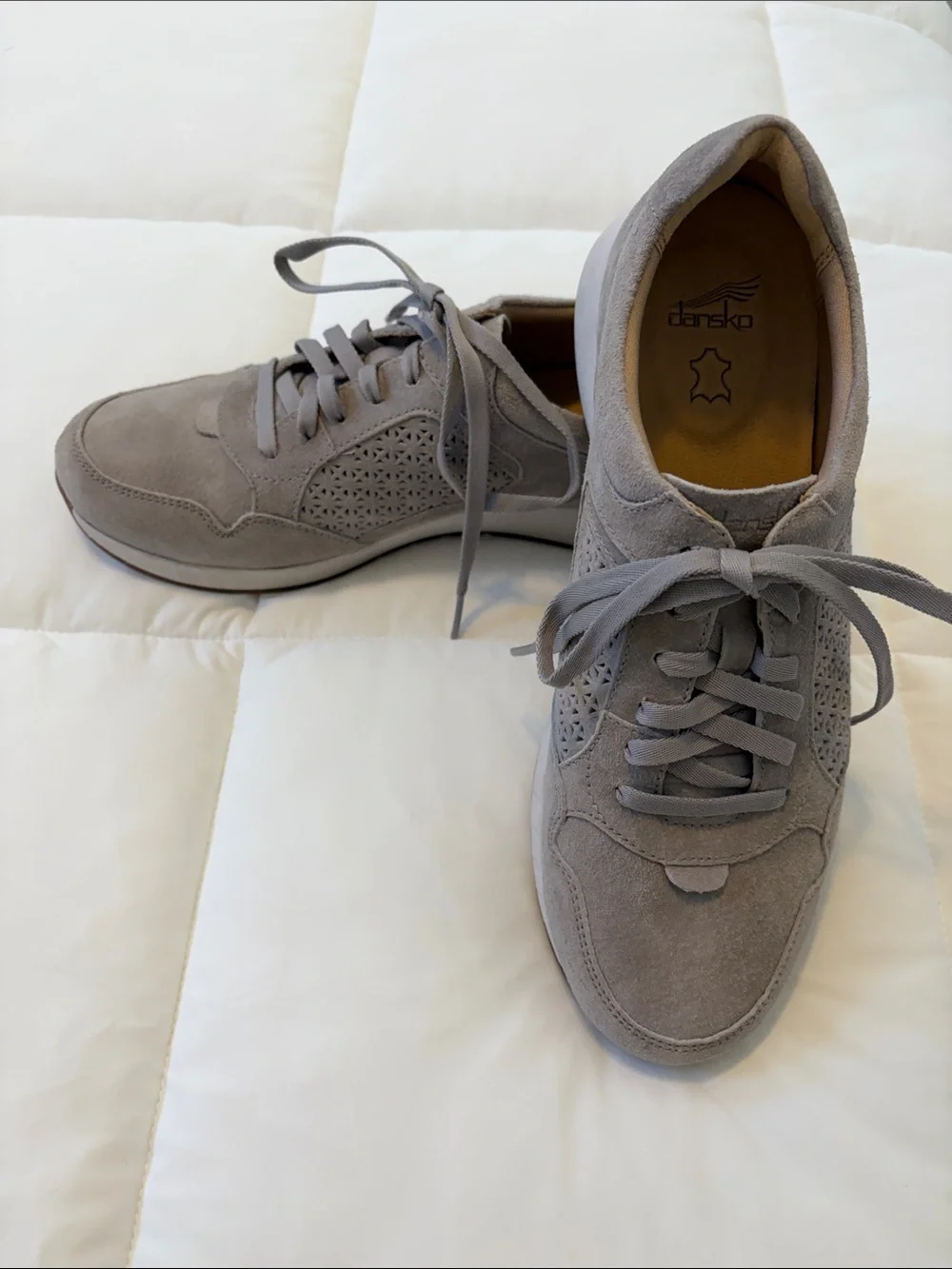Dansko Women’s Suede Lace-Up Sneakers in Light Gray